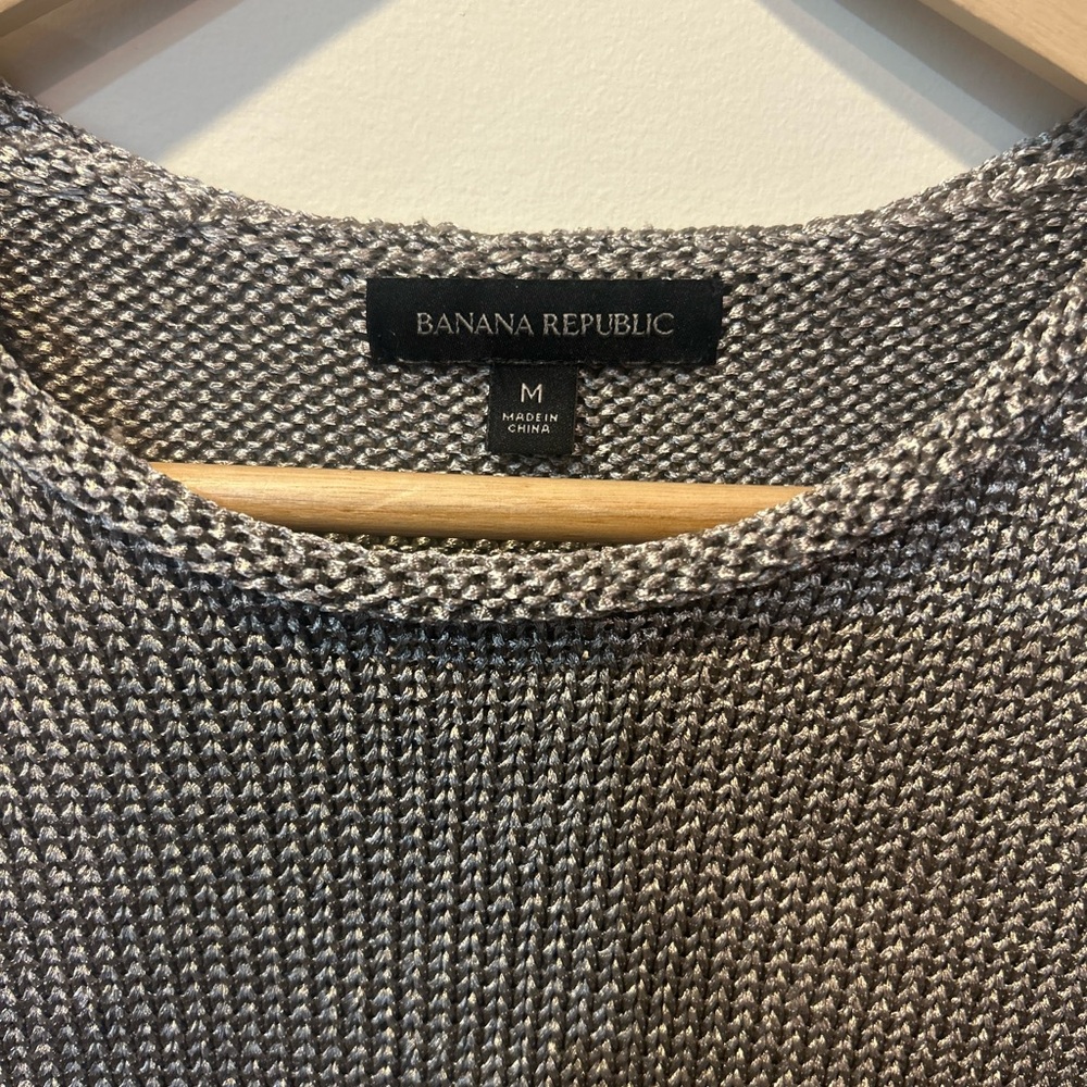 Banana Republic Metallic Silver Knit Sweater with Peekaboo Detail Medium - Picture 2 of 5